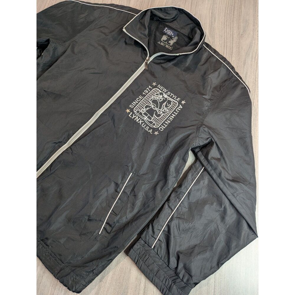 Lynx USA Vintage Full-Zip Windbreaker Jacket Men's Black Track Jacket Men's M